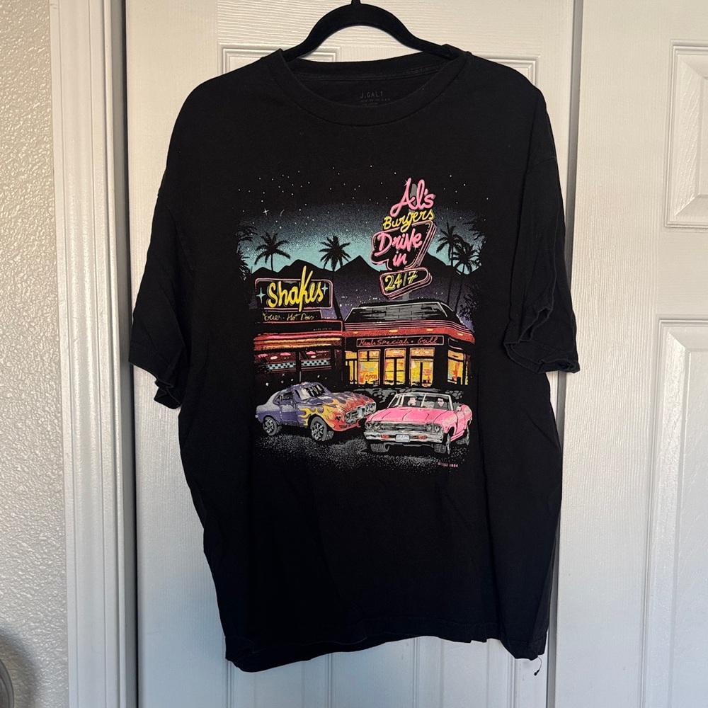 Brandy Melville Black Tee with Neon Diner Graphic